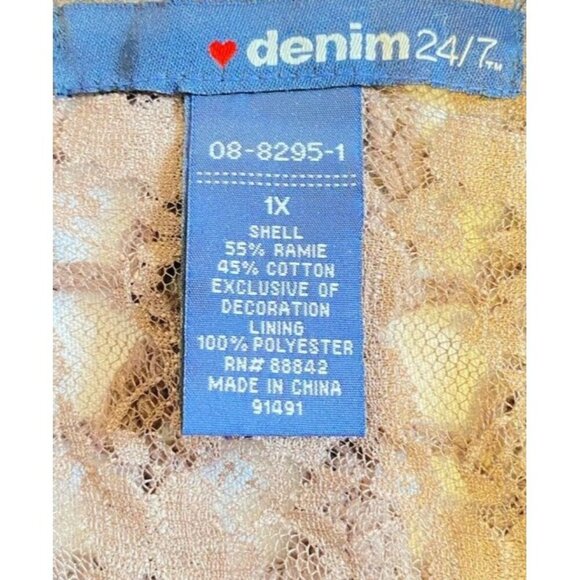 Crochet Sleeveless Top 1X Deep Taupe/Mocha With Intricate Floral Accents At Neck - Picture 9 of 10